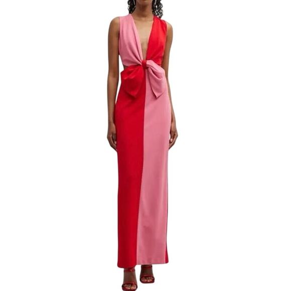 One33 Social Dresses & Skirts - ONE33 SOCIAL Colorblock Cutout Bow-Front Gown Dress Red Pink - Sz 8 - NWT